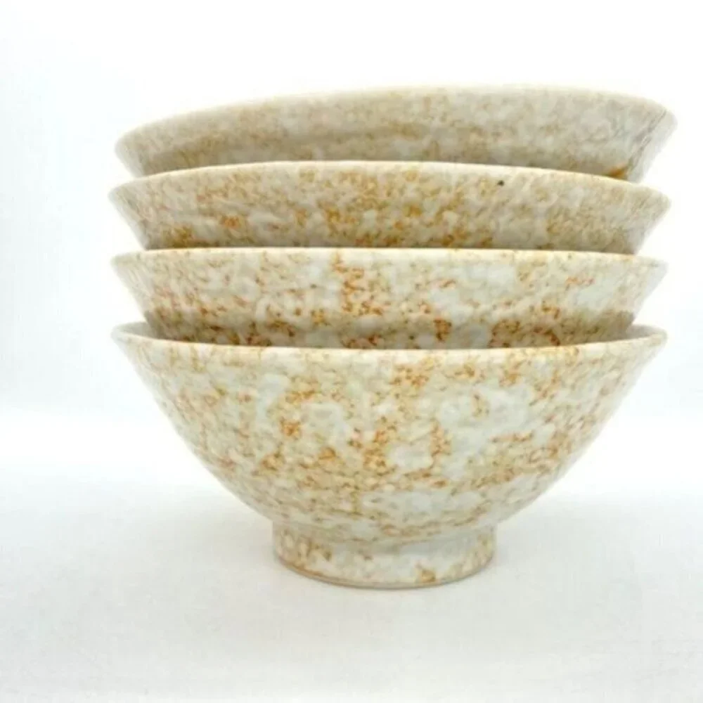 Hand Painted Stoneware Pottery Japan Rice Bowls Set Of 4 Vintage